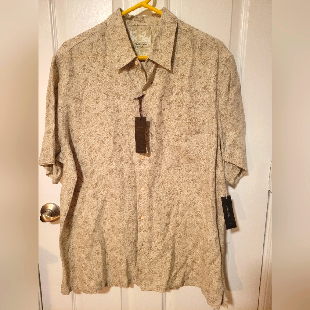 TASSO ELBA ISLAND Silk Linen Blend Tan Paisley Print XL